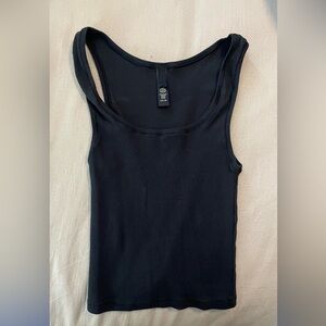 Skims cotton rib long tank top, size small, black